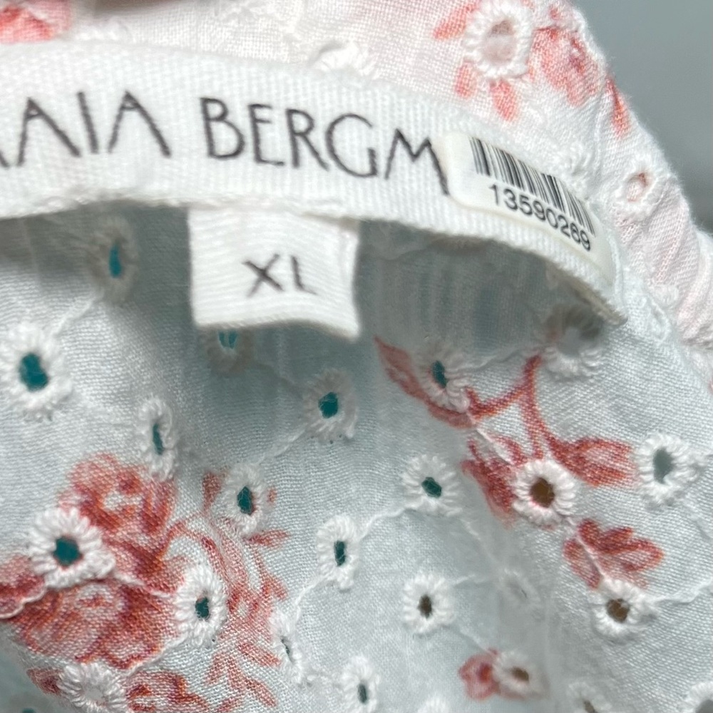 Maia Bergman Ines Ruffled Floral Eyelet Mini Wrap Dress White /Pink Size XL - Picture 9 of 10